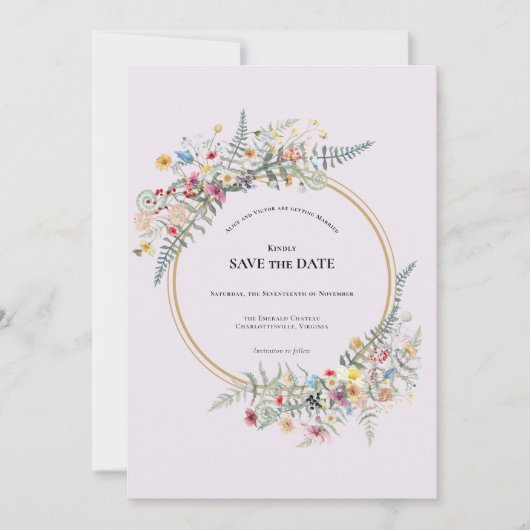 Boho Wildflower Lavendel Bruiloft Save The Date (Voorkant)