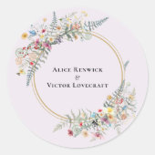 Boho Wildflower Lavendel Huwelijksenvelop Afdichti Ronde Sticker (Voorkant)