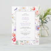 Boho wildflower lavender all in one QR wedding Kaart (Staand voorkant)