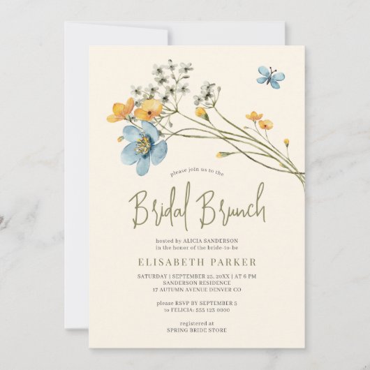 Boho wildflower lente bruids brunch kaart (Voorkant)