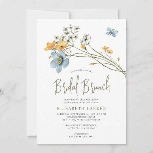 Boho wildflower lente bruids brunch kaart (Voorkant)