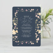 Boho Wildflower Lijst Navy Wedding Kaart (Staand voorkant)
