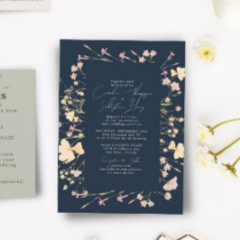 Boho Wildflower Lijst Navy Wedding Kaart