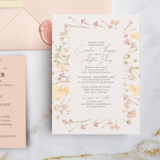 Boho Wildflower Lijst Wedding Kaart