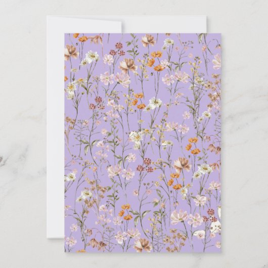 Boho Wildflower Lila Paarse tuin bruiloft Kaart (Achterkant)
