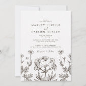 Boho Wildflower Line Art White Texture Wedding Kaart (Voorkant)