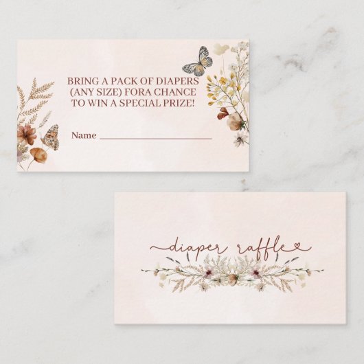 Boho Wildflower luier loterij Informatiekaartje (Voorkant / Achterkant)