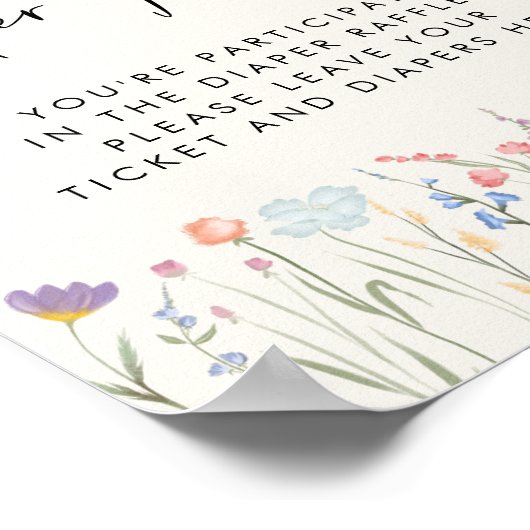 Boho Wildflower Luier Raffle Drop Off Baby shower Poster (Hoek)