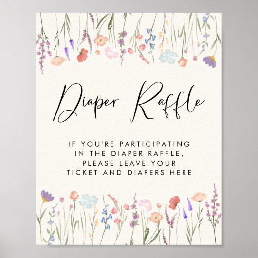 Boho Wildflower Luier Raffle Drop Off Baby shower Poster (Voorkant)