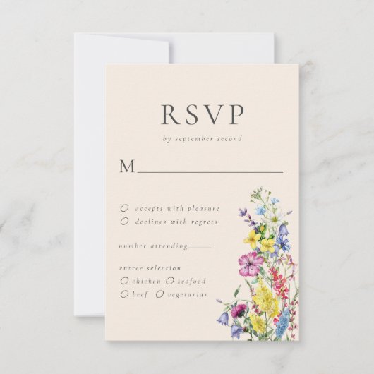 Boho Wildflower Maaltijden Opties Bruiloft RSVP Kaartje (Voorkant)
