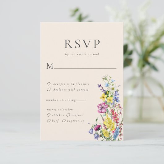 Boho Wildflower Maaltijden Opties Bruiloft RSVP Kaartje (Staand voorkant)