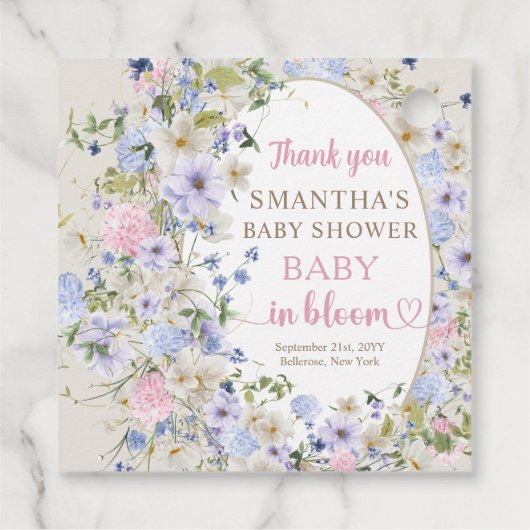 Boho Wildflower Meadow Arch Elegant Bloemen Baby Bedankjes Labels (Achterkant)