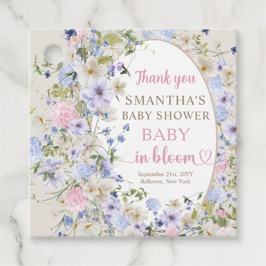 Boho Wildflower Meadow Arch Elegant Bloemen Baby Bedankjes Labels (Voorkant)