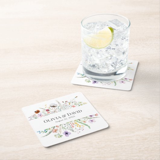 Boho Wildflower Meadow Bruiloft Kartonnen Onderzetters (Insitu)