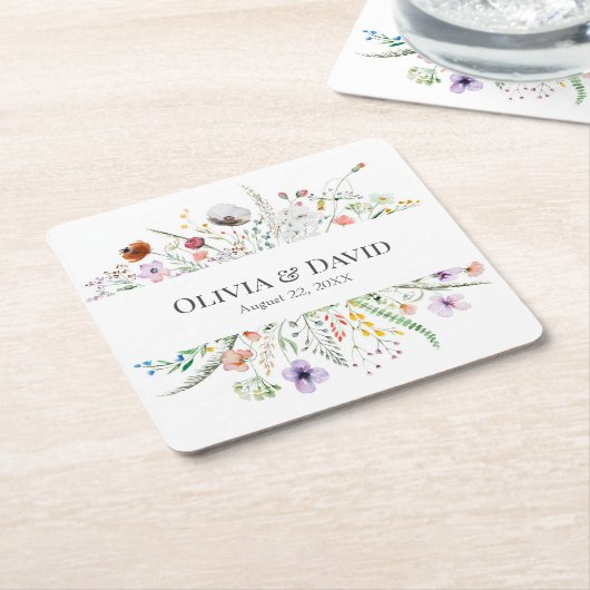Boho Wildflower Meadow Bruiloft Kartonnen Onderzetters (Schuin)