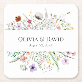 Boho Wildflower Meadow Bruiloft Kartonnen Onderzetters