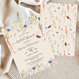 Boho Wildflower Meadow & Butterfly Invitation Kaart