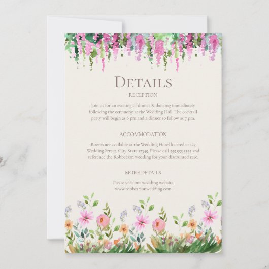 Boho Wildflower Meadow en Acacia bruiloft details Kaart (Voorkant)