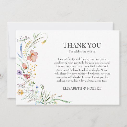 Boho Wildflower Meadow Paar Foto Bruiloft Bedankkaart (Voorkant)