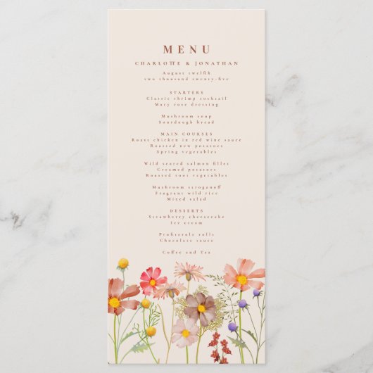 Boho Wildflower Meadow Wedding Menu (Voorkant)