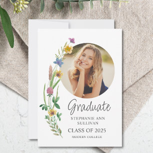 Boho Wildflower Meisje Foto College Afstuderen Aankondiging