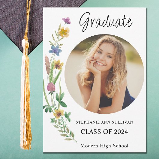 Boho Wildflower Meisje Foto Middelbare School Afst Aankondiging