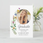 Boho Wildflower Meisje Foto University Afstuderen Aankondiging (Staand voorkant)
