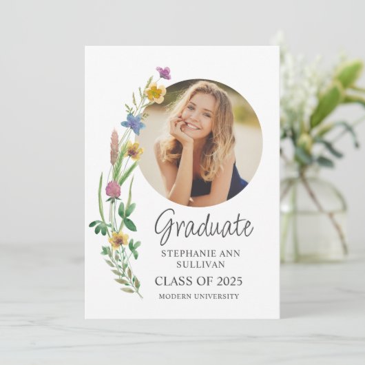 Boho Wildflower Meisje Foto University Afstuderen Aankondiging (Staand voorkant)