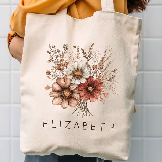 Boho Wildflower Meisjesuitstap Custom Naam Tote Bag