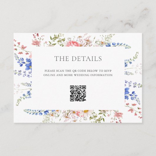Boho Wildflower Minimalistische Bloemen Huwelijk Informatiekaartje (Voorkant)