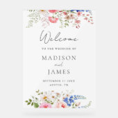 Boho Wildflower Minimalistische Bloemen Welkom Huw Acryl Bord (Voorkant)