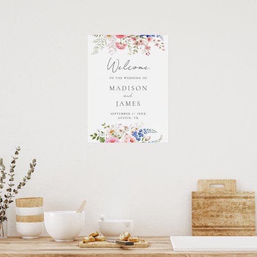 Boho Wildflower Minimalistische Bloemen Welkom Huw Poster (Keuken)