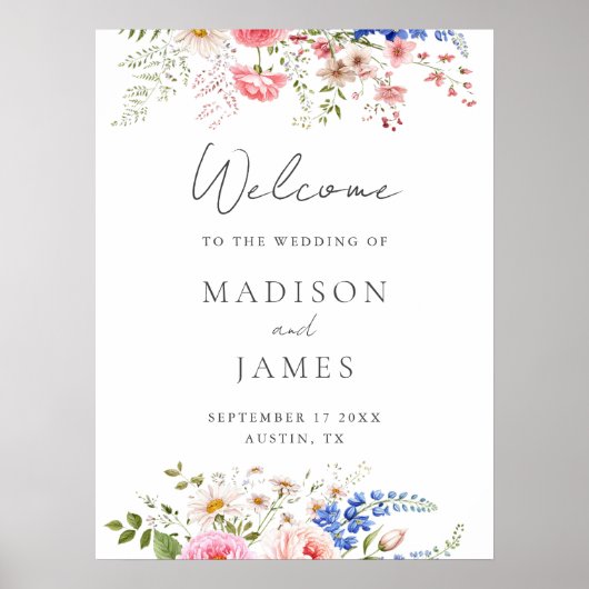 Boho Wildflower Minimalistische Bloemen Welkom Huw Poster (Voorkant)