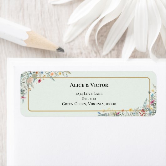 Boho Wildflower Mint Groen Bruiloft Retouradres Etiket (Insitu)