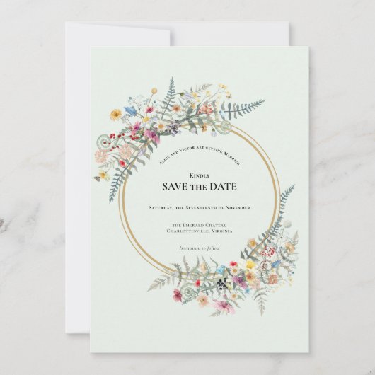 Boho Wildflower Mint Groen Bruiloft Save The Date (Voorkant)