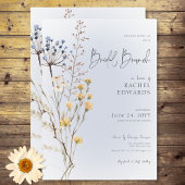 Boho Wildflower Modern Blauw Bruids Brunch Kaart