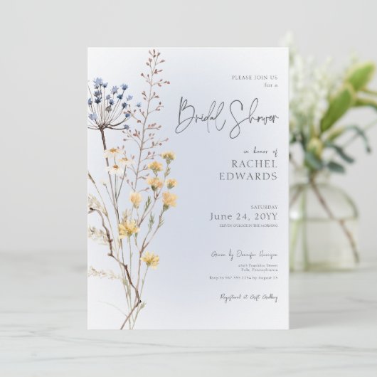 Boho Wildflower Modern Blauw Vrijgezellenfeest Kaart (Staand voorkant)