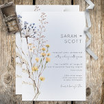 Boho Wildflower Modern Blue Wedding Invitation Kaart<br><div class="desc">Dit ontwerp is voorzien van een eenvoudige,  zachte zijkant losse bouquet van botanische wilde bloemen op een zachte kornflower periwinkle blauwe ovale en witte achtergrond. Het is delicaat en elegant. Creëer door Simply Farmhouse Press,  maakt het deel uit van de Boho Wildbloemen Modern Blue Wedding suite van kaarten.</div>