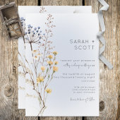Boho Wildflower Modern Blue Wedding Invitation Kaart