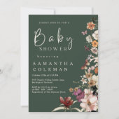 Boho Wildflower Modern Dark Green Cute Baby shower Kaart (Voorkant)