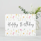 Boho Wildflower Modern Waterverf Happy Birthday Kaart (Staand voorkant)