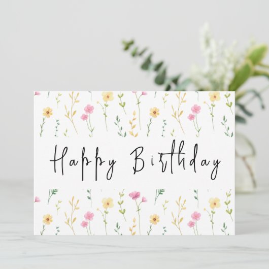 Boho Wildflower Modern Waterverf Happy Birthday Kaart (Staand voorkant)