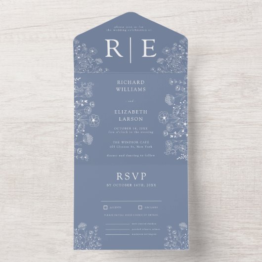 Boho Wildflower Modern Waterverf Wedding All In One Uitnodiging (Binnen)