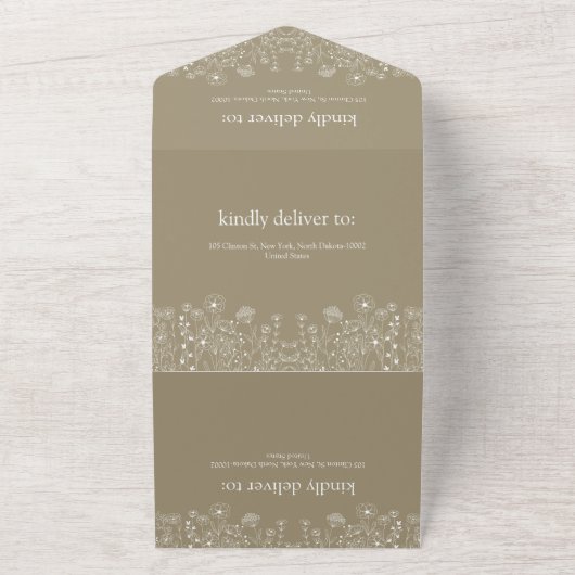 Boho Wildflower Modern Waterverf Wedding All In One Uitnodiging (Buitenkant)