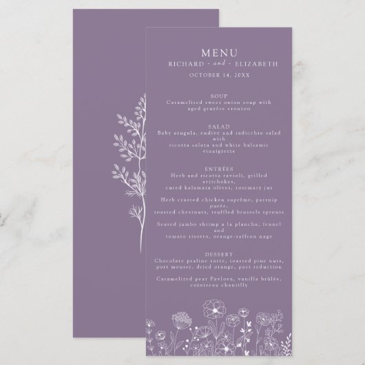 Boho Wildflower Modern Waterverf Wedding Menu (Voorkant / Achterkant)