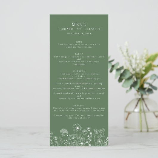 Boho Wildflower Modern Waterverf Wedding Menu (Staand voorkant)