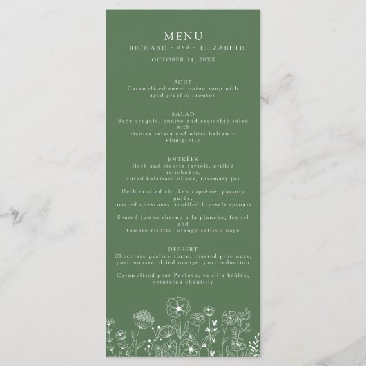 Boho Wildflower Modern Waterverf Wedding Menu (Voorkant)