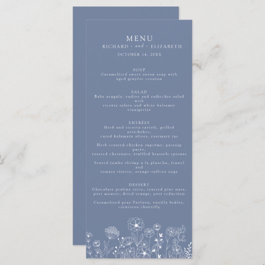 Boho Wildflower Modern Waterverf Wedding Menu (Voorkant / Achterkant)
