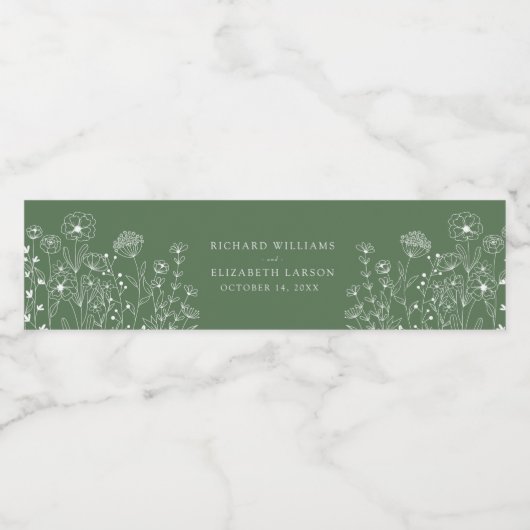 Boho Wildflower Modern Waterverf Wedding Waterfles Etiket (Enkel label)