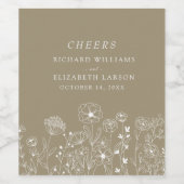 Boho Wildflower Modern Waterverf Wedding Wijn Etiket (Enkel label)